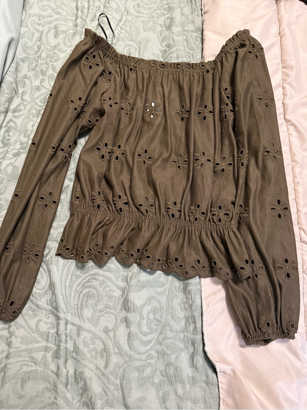 H&M Brown Off-Shoulder Eyelet Blouse
